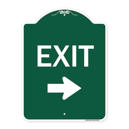 Signmission Parking Lot Sign Exit Sign Right Arrow, Green & White Aluminum Sign, 24" L, 18" H, GW-1824-23421 A-DES-GW-1824-23421